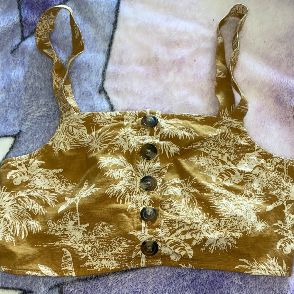 American Eagle Tropical Print Button-Up Crop Top